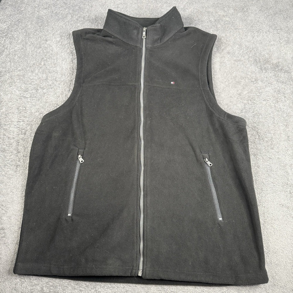 Tommy Hilfiger Men's Size XLT Black Vest Full Zip Mock Neck Fleece